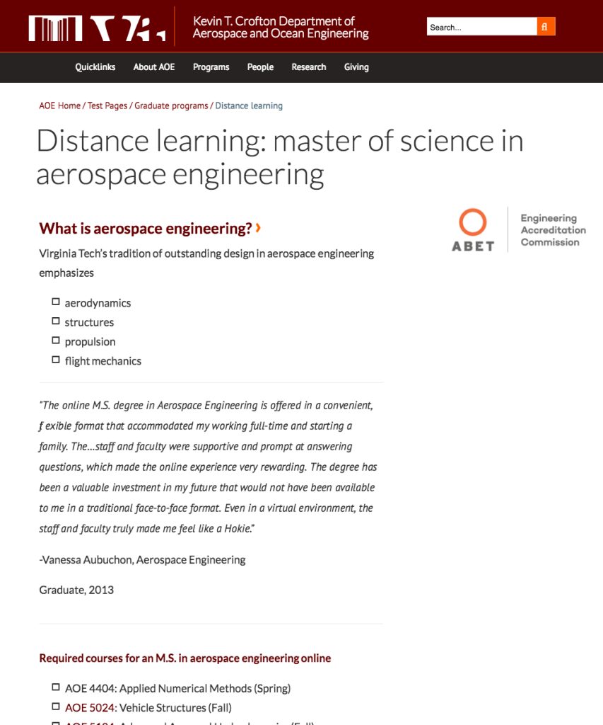 Distance Learning: Master Of Science In Aerospace Engineering | Kevin T ...