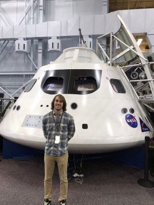 McCarthy at Johnson Space Center, with the Orion capsule